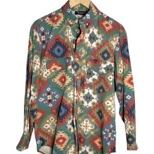 Vintage Diamond L. Multicolor‎ southwestern Print button Shirt Medium  western